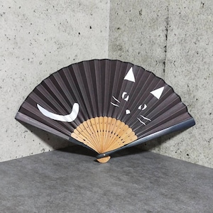 Vintage traditional Kyoto folding fan Black Kitty design Made in Japan
