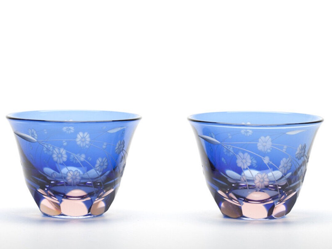 Edo Kiriko Glass Sake Cup Ochoko Sakura Design Etsy