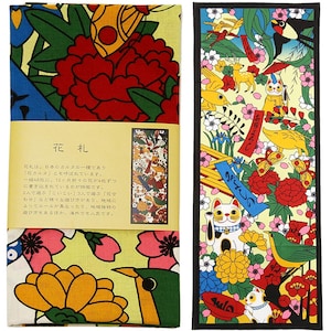 Traditional Japanese Tenugui handkerchief manekineko beckoning lucky cat Hanafuda flower cards