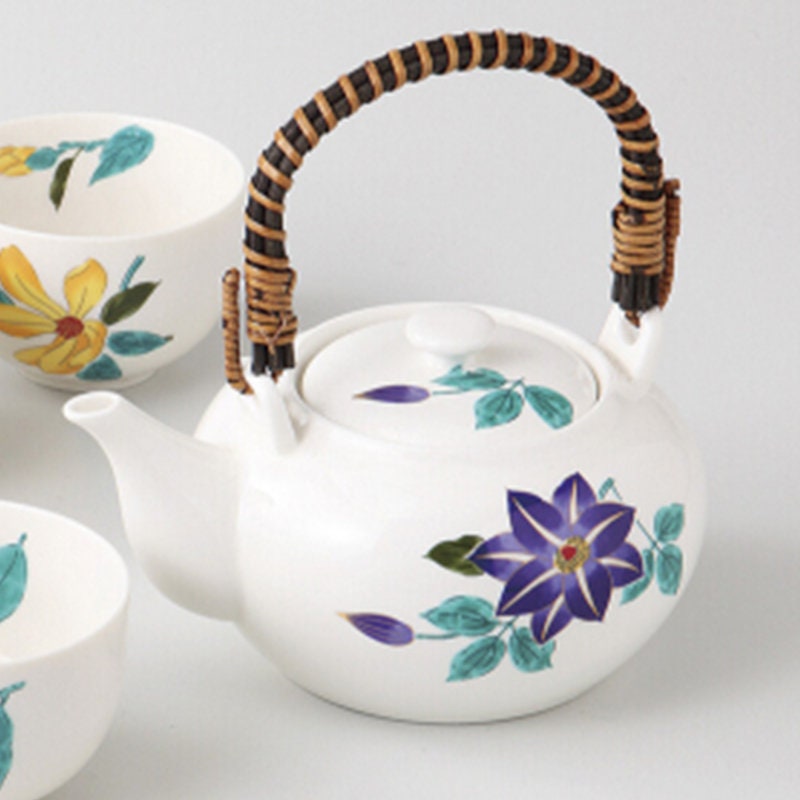 Minoyaki Five Flowers Earthenware Japanese Teapot Set Etsy