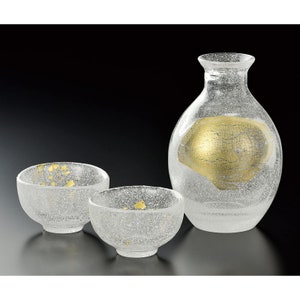 Edo Glass Gold Snow Sake bottle Sake cup Set
