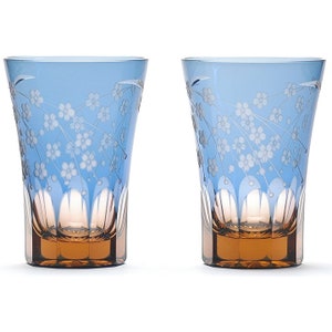 Edo Kiriko pair Glass Sake cup Sakura design