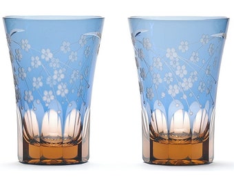 Edo Kiriko pair Glass Sake cup Sakura design