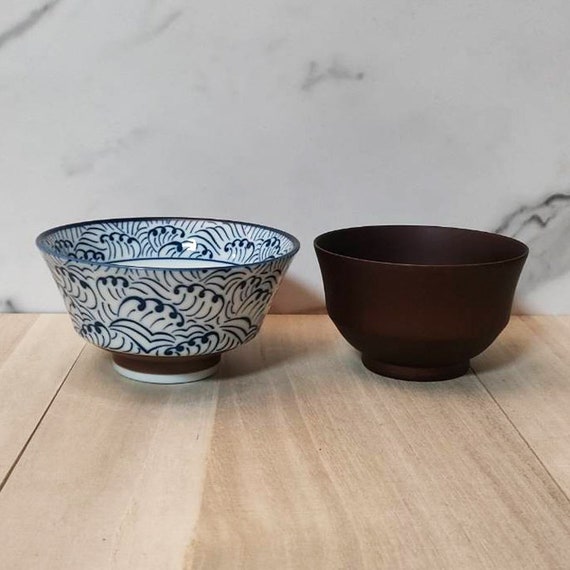 Japanese traditional rice bowl miso soup bowl set