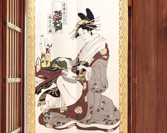 Noren Tapestry Kitagawa Utamaro Ougiyahanaougi Made in Japan