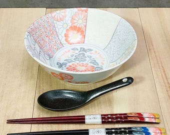 Mino ware traditional design ramen bowl Mt. Fuji chopsticks Chinese spoon set
