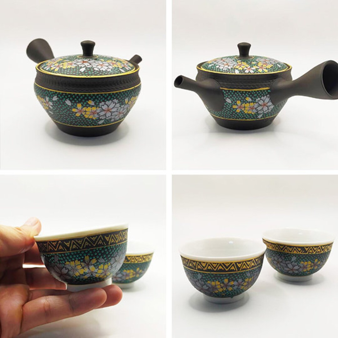 Tokoname Ware Japanese Kyusu Teapot and Teacup Set Designed by