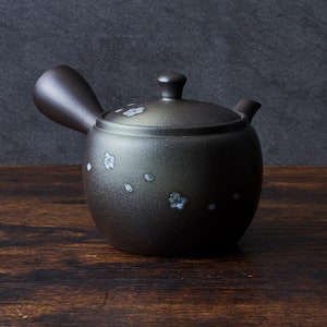 Tokoname ware Kyusu Japanese teapot pot type black yellow white Sakura cherry blossom