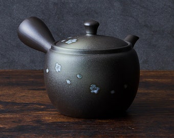 Tokoname ware Kyusu Japanese teapot pot type black yellow white Sakura cherry blossom