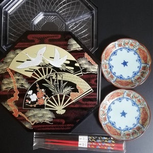 Vintage Japanese lacquerware Yamanaka-nuri Hakkakuzen box set
