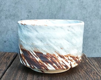 Mino Ware Glaze White Brown Matcha Bowl Tea Cup