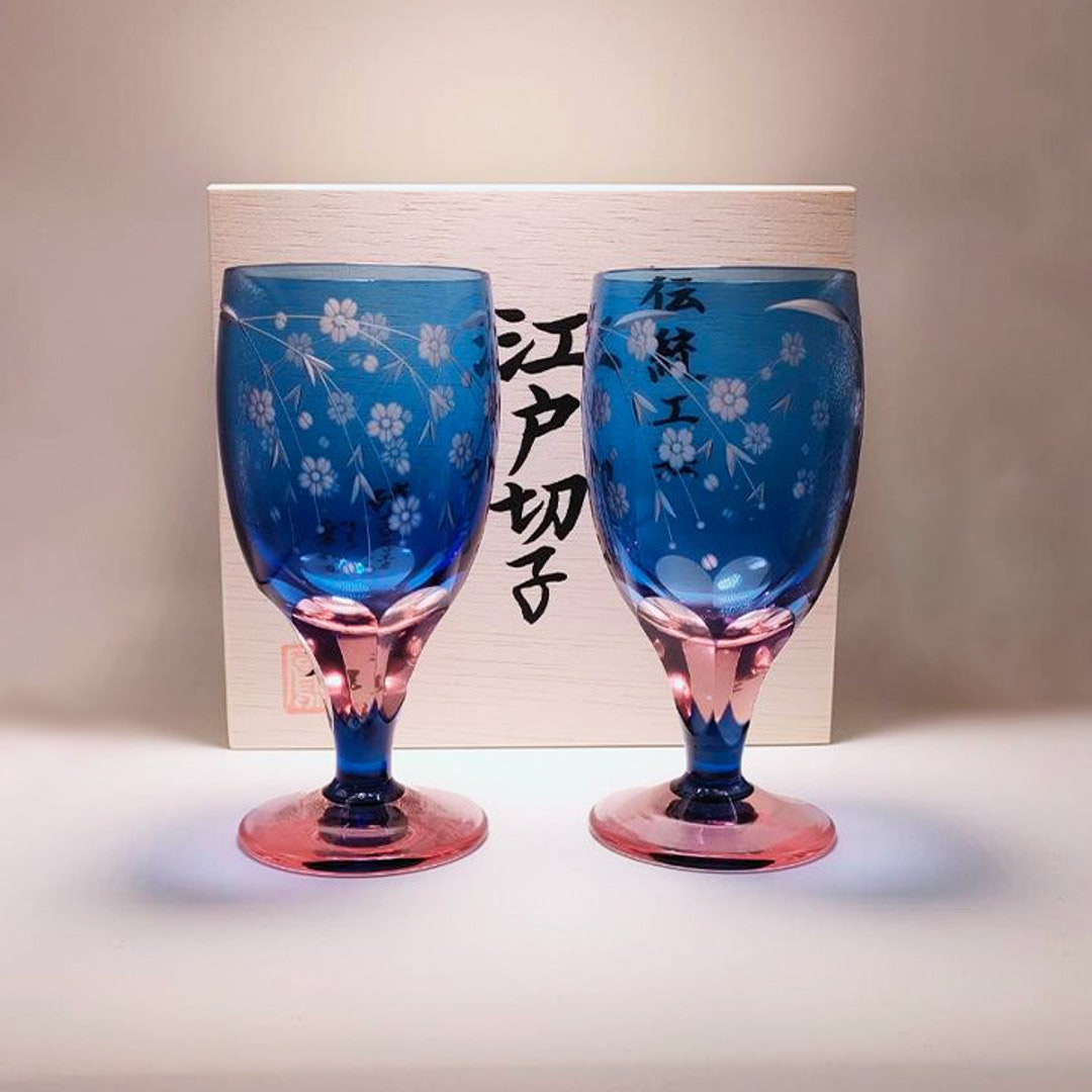 Edo Krko Glass Hand Carved Peacock Crystal Whsky Glasses Amber Green