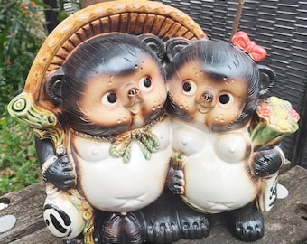 Shigaraki ware Tanuki raccoon dog bouquet made in Japan