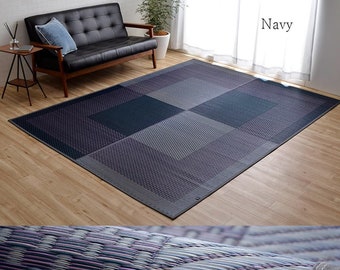 Tatami material Fluffy rug carpet Navy non-slip summer type Made in Japan