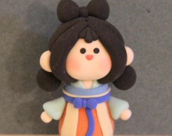 Adorable Girl Figurine with Chinese Traditional Outfit with Bow, Forbidden City Princess Figurine from Manchu Qing Dynasty, 仿甄嬛传粘土小人, 国风小女娘