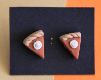 Pumpkin Pie Stud Earring, Clay Pumpkin Pie Stud Earring, Thanksgiving Earrings, Food Earring, Gift For Pumpkin Pie Lover, Thanksgiving Gifts