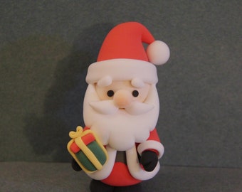 Santa Claus Figurine Holding a Present, Handmade Santa Claus Ornament, Air Dry Clay Santa Ornament, Personalized Christmas Tree Ornament