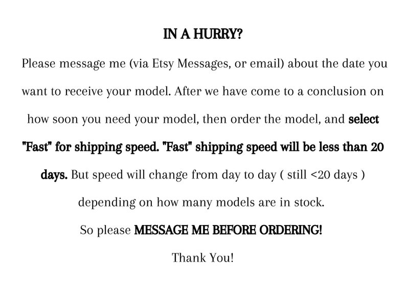 May include: White text on a white background. The text reads "IN A HURRY?" followed by instructions to message the seller about shipping speed before ordering. The text also mentions "Fast" shipping speed will be less than 20 days.