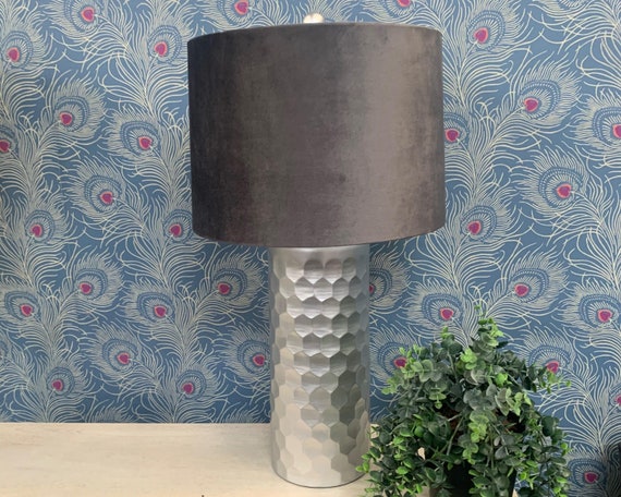 Silver Hare Table Lamp With Grey Velvet Shade Ornamental Lamp Statement Piece