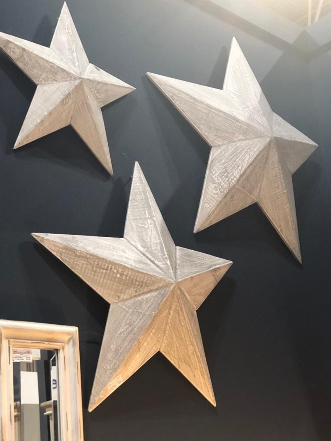 Set of 3 Grey Chunky Wooden Stars Wall Art Wall Hanging Etsy