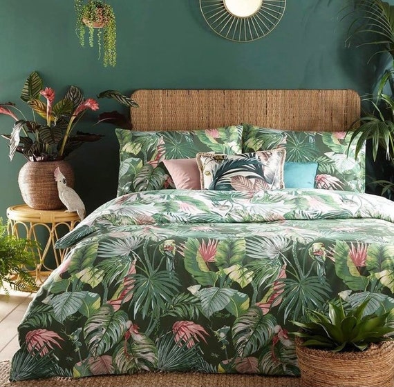 Amazonia Tropical Green White Reversible Print Duvet | Etsy