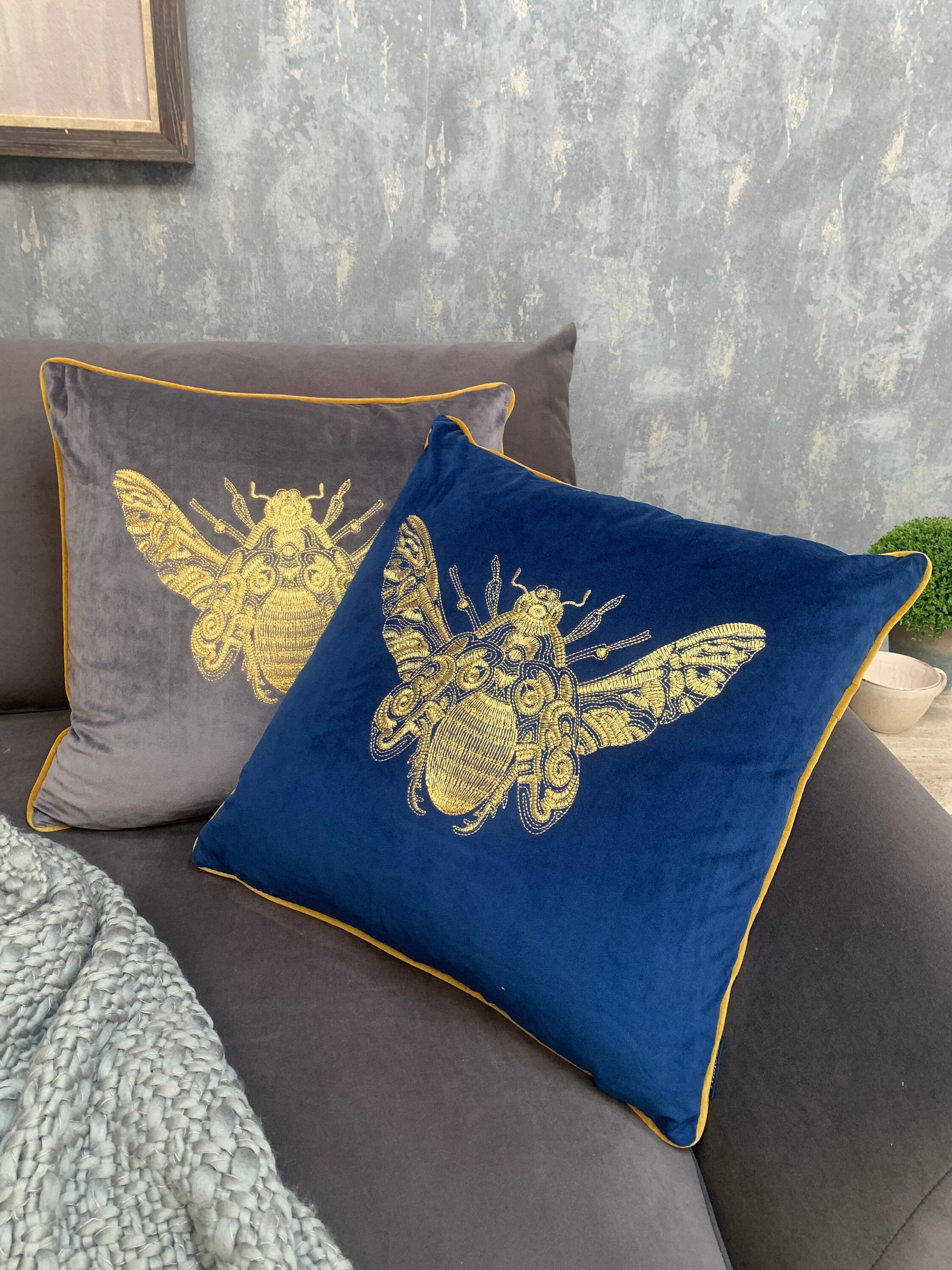 navy bee cushion