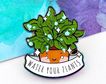 植物に水をあげましょう - 色が変わるハードエナメル植物ピン - Plantastic Pals 観葉植物ピンコレクション - 面白いリマインダー、かわいい植物の名言