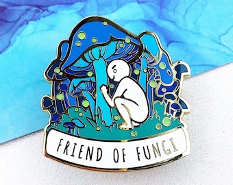Friend of Fungi — Glow In The Dark Firefly Hard Enamel Mushroom Pin — Plantastic Pals Plant Pin Collection — cottagecore pin, blue mushrooms