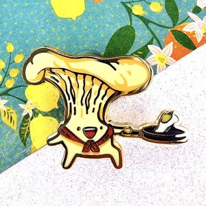 Iron Chef Mushroom — Hard Enamel Pin — Shroomie Roomies Collection — cute chef gifts, mini mushroom cook, funny kitchen accessory, fungi pin