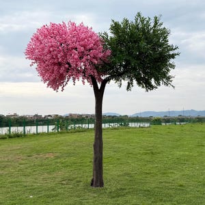 12 Ft colorful olive branches and peach flower mixed green leaves artificial tree garden backyard decorative tree hotel decor tree customize