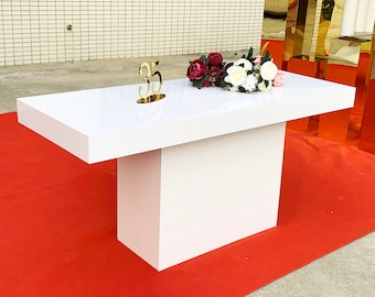 white wedding table bride and groom table  bride table dinner table bridal shower decor candy bar sweets table birthday cake table idea