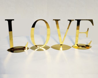 12 inch LOVE sign double gold mirror sign for wedding centerpieces decor bridal shower table top decor party cake stand top sign decorations