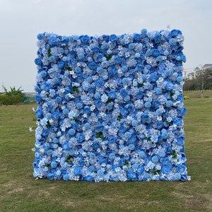 Full blossomed peony flower wall blue hydrangea floral wall for party event stage photo backdrop planning bridal shower artificial rose wall