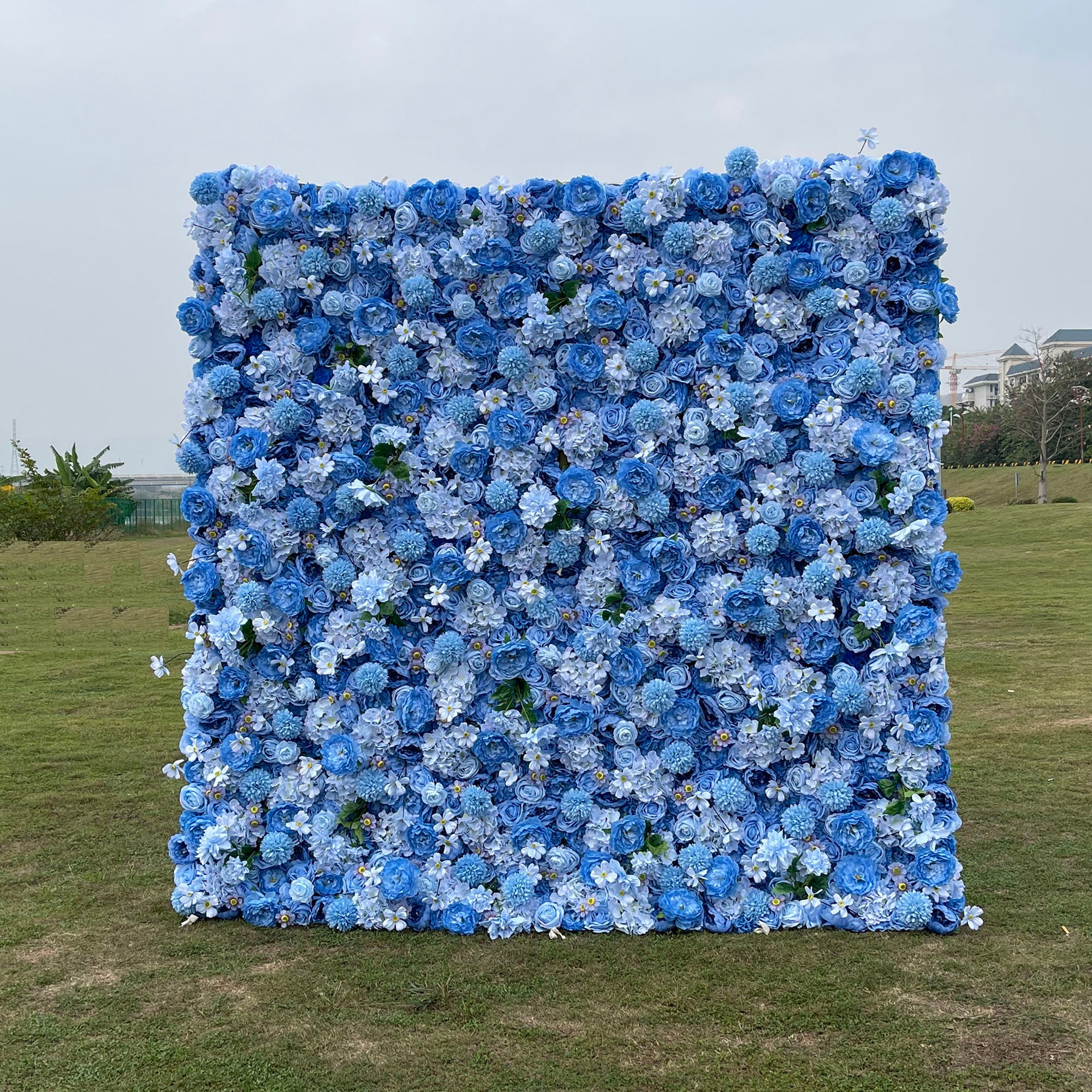 Full Blossomed Peony Flower Wall Blue Hydrangea Floral Wall for