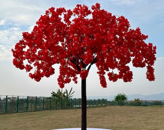 Árbol de cerezo rojo exuberante personalizado, árbol falso desmontable, árbol de flores artificiales de seda, centro de mesa de boda, decoración para eventos, árbol de decoración del hogar