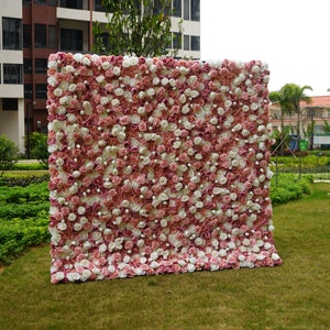 Pink & white rose lush flower wall for party stage floral wall wedding events decor planning bridal shower couples shower events background