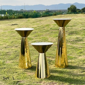 Gold cocktail table bar table stand pedestal table events decorative table bridal shower aisle flower stand party events planning cake table