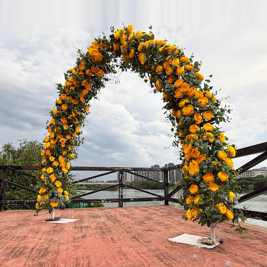 Custom 9ft Floral Arch Yellow Peony Green Leave Flower Detachable ...