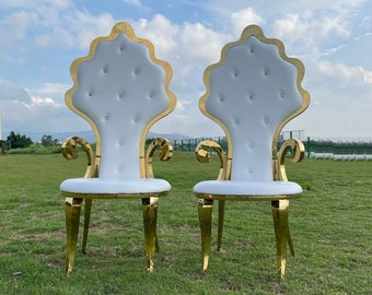 Custom Set of 2  golden throne chair bride & groom armchairs bridal shower couple shower events chairs wedding party decorate armchairs