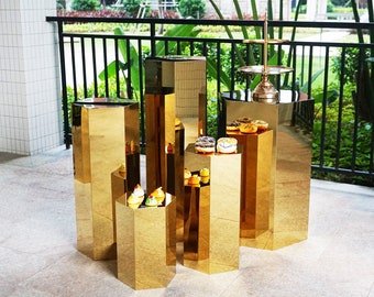 Custom Gold Mirror Hexagon Pedestal: Party & Wedding Cake Stand
