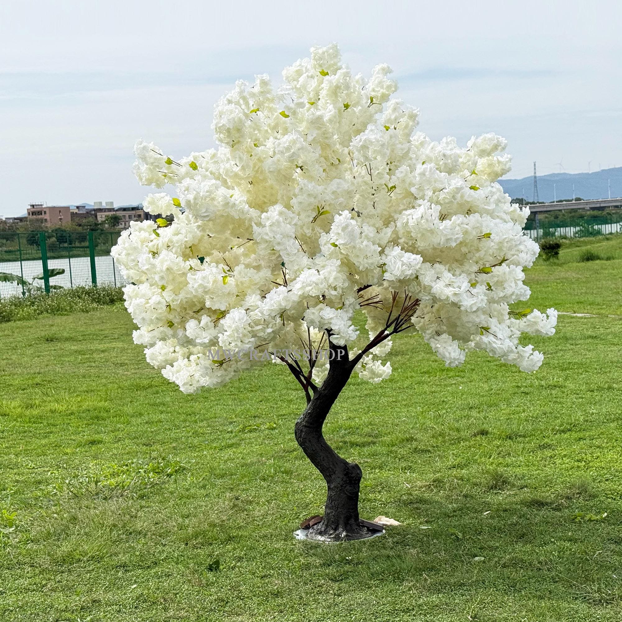 Custom 7FT S Shaped White Cherry Tree Blooming Flower Artificial