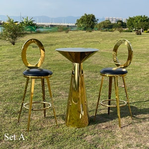 Gold drink bar table and bar stools set for party events planning dessert bar sweets bar decor dining room decor backyard garden decor