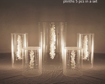 Acrylic cylinder pedestal table plinth for wedding aisle party stage backdrop decor bridal shower flower stand baby shower balloon pillars