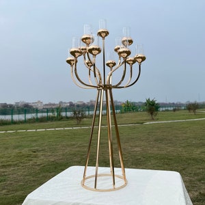 Portavelas de cristal con 5 brazos, cuenco de cristal dorado, candelabro,  centros de mesa para comedor, sala de estar, candelabros, velas de té,  boda