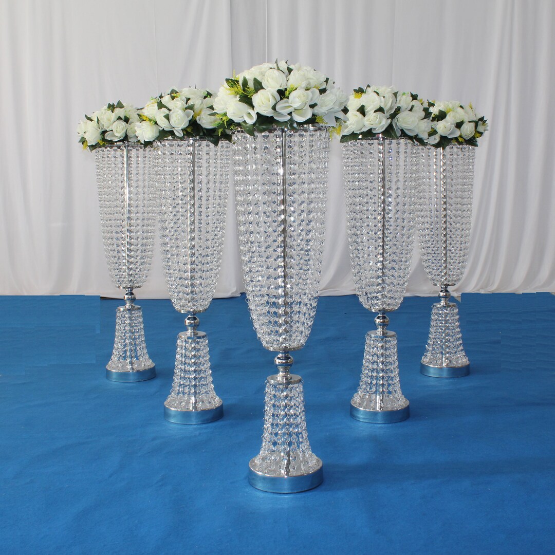 Set di 2 vasi da centrotavola in metallo cristallo per tavoli da matrimonio, decorazione per tromba color oro, per matrimoni, feste, ricevimenti, sala