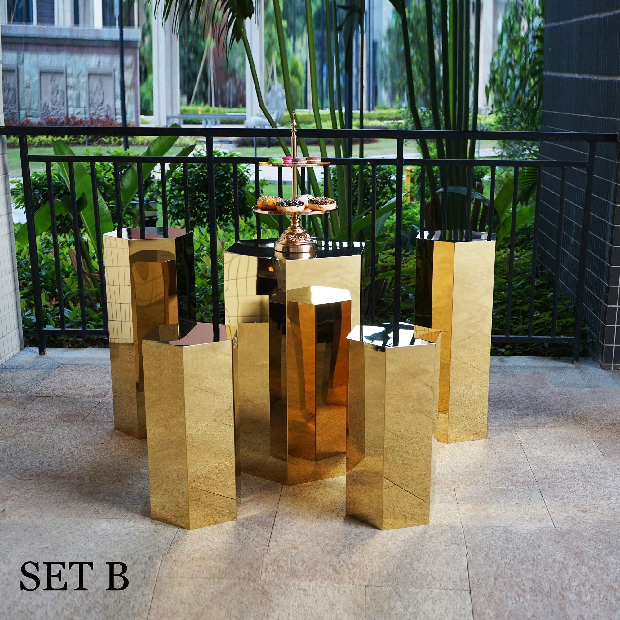 Gold mirror pedestal hexagon pillars plinth for party events Etsy