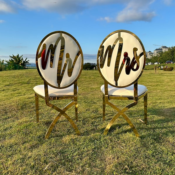 Mr & Mrs chair  gold chair wedding chair dining room chairs  bridal shower chair church events chair birthday party table decoration chairs