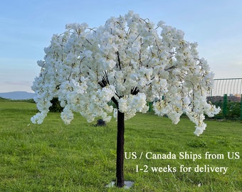 Custom Full lush detachable tree white cherry blossom tree artificial tree fake cherry flower wedding centerpiece table dining table decor