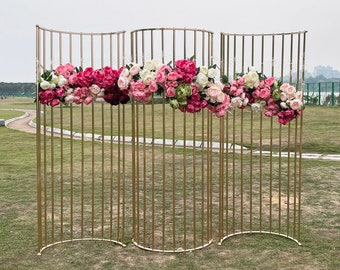 Wavy background gold backdrop flower stand photo frame wedding stage party event birthday decor  bridal shower couple shower planning decor