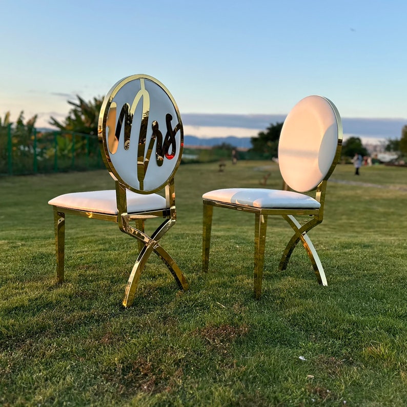 Chairs With Lettering Custom Mr & Mrs Couple Chair Golden Chair for Wedding Ceremony Bridal ...
